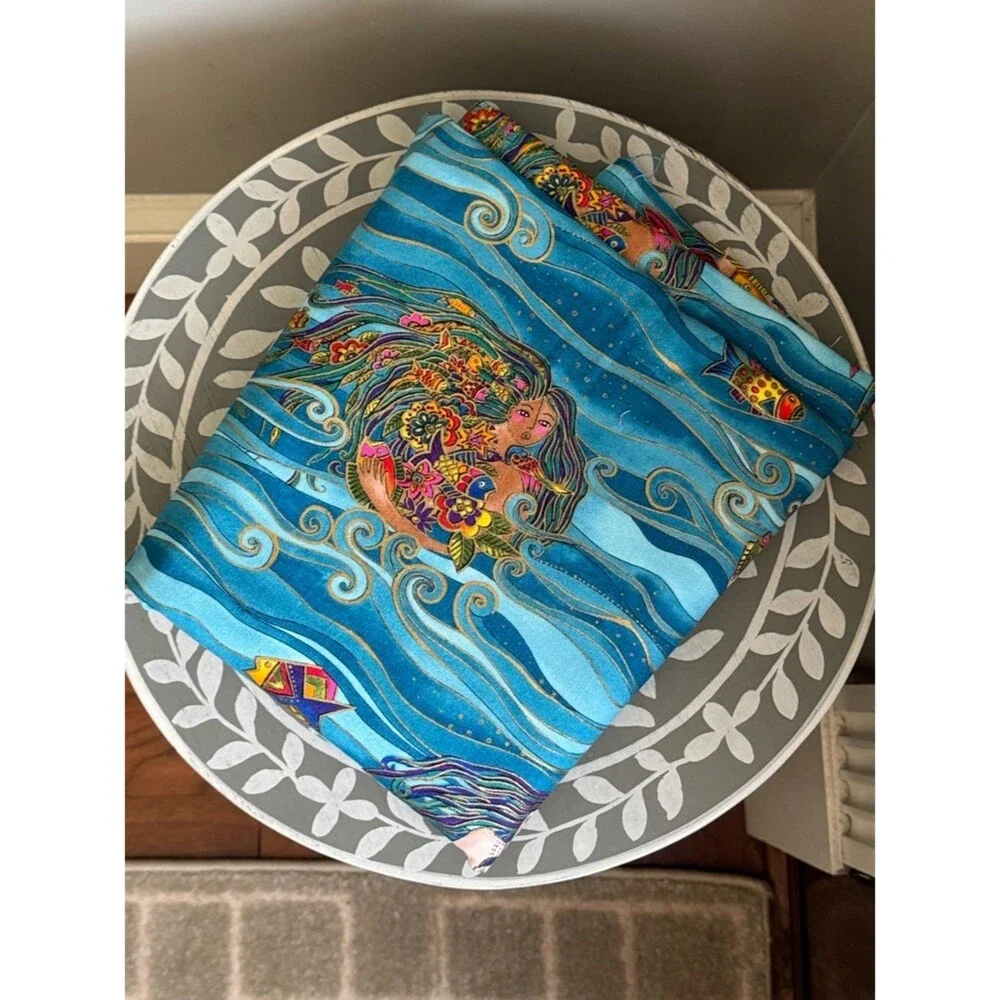 Ocean Songs by Laurel Burch Teal Mermaid Cotton Fabric 2 yards